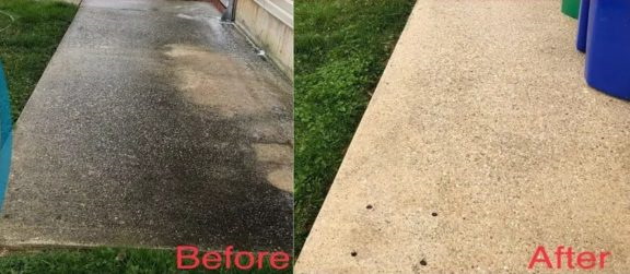 Pressure washing concrete sidewalks